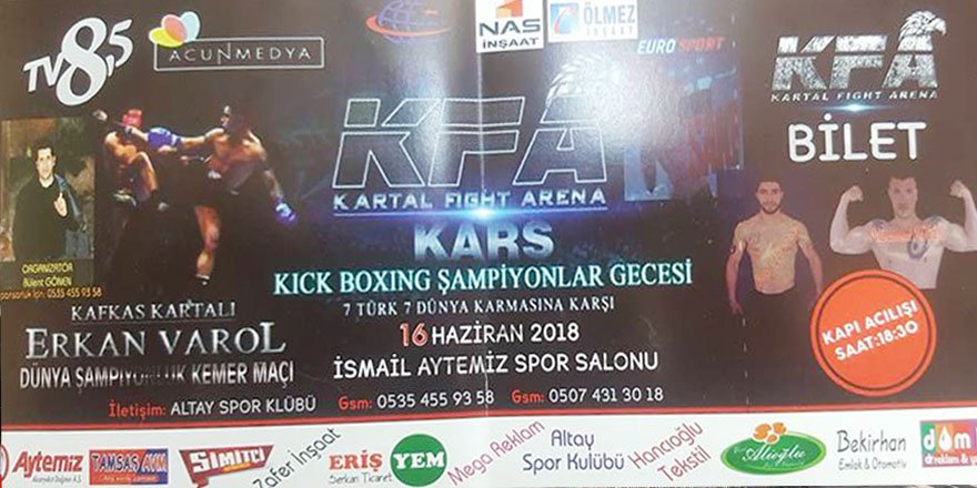 Kars’ta Dev Organizasyon : Ulusararası Dünya Kick Boks Şampiyonası Gala Gecesi