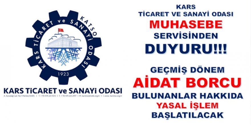 Kars Ticaret ve Sanayi Odası Muhasebe Servisinden Duyuru