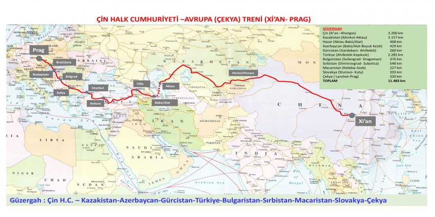 Bakü-Tiflis-Kars Demiryolu ile Çin'den gelen ilk yük treni, Marmaray'dan geçip Prag'a ulaşacak