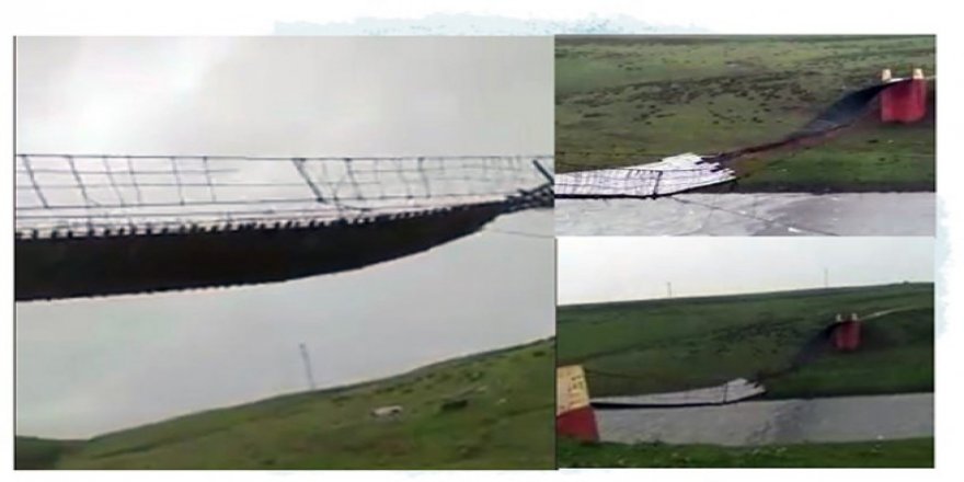 Akyaka’daki 110 metrelik asma köprü şiddetli rüzgardan parçalandı