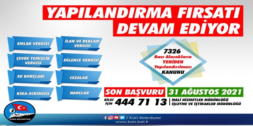 Kars Belediyesi'nde borç yapılandırma fırsatı devam ediyor