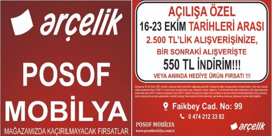 Arçelik POSOF Mobilya Mağazası'nda BÜYÜK Fırsat