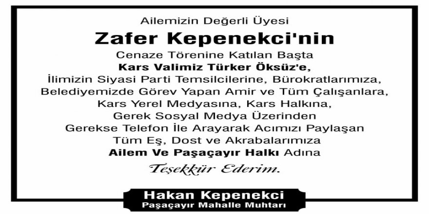 Kepenekci Ailesi'nden Teşekkür