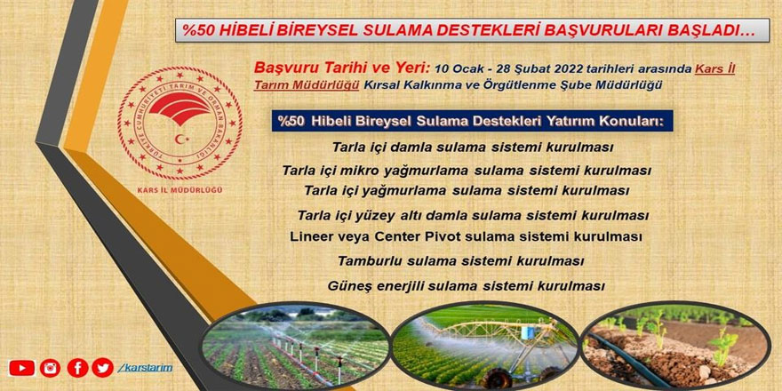 Bireysel sulama sistemlerinin desteklenmesi başvuruları başladı