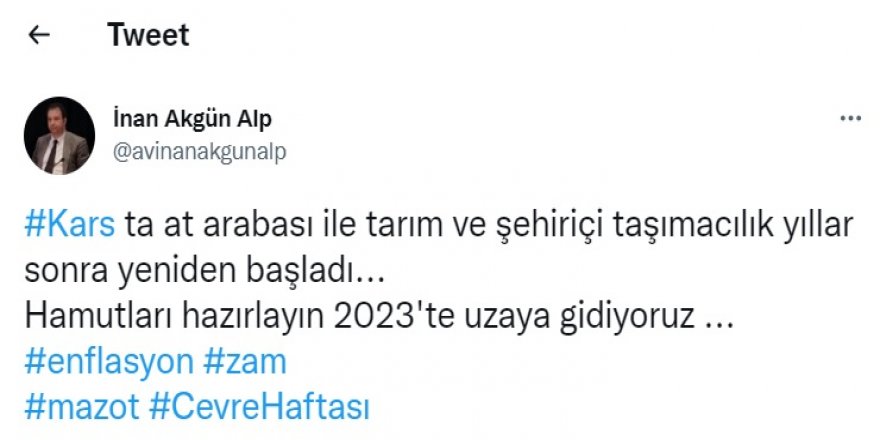 Av. İnan Alp'ten Hicivli paylaşım : Hamutları hazırlayın 2023'te uzaya gidiyoruz