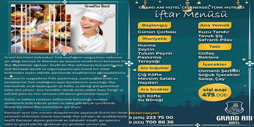 Grand Ani Hotel Geleneksel Türk Mutfağı İftar Menüsü