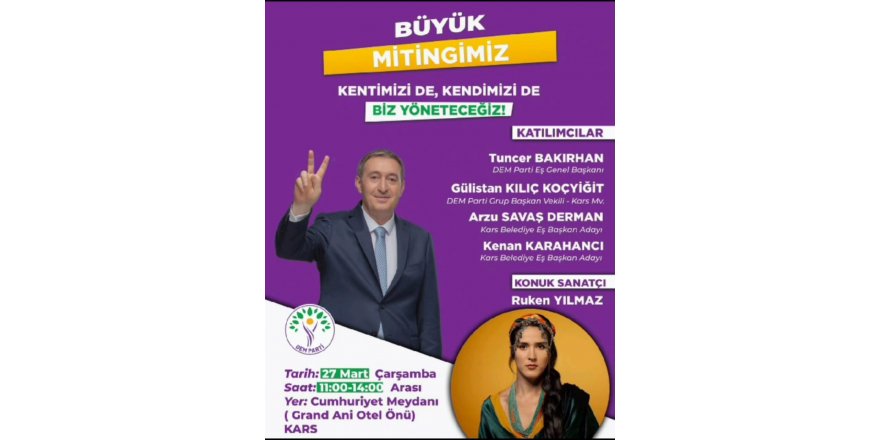 DEM Parti "Büyük Kars Mitingi" yarın saat 11.00'de