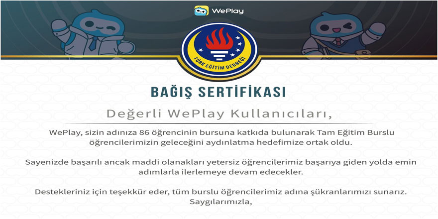 WePlay, Türk Eğitim Derneği (TED) İle El Ele Vererek 86 Öğrencinin Hayallerine Destek Oluyor