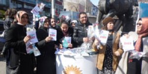 Kadınlara çiçek ve evet broşürü dağıttı