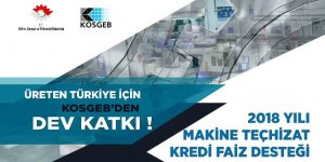KOSGEB, 2018 Yılı Makine Teçhizat Kredi Faiz Desteği Programını açıkladı