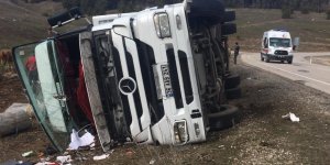  Kars'ta büyükbaş hayvan taşıyan tır kaza yaptı
