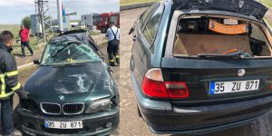 Kars’ta kontrolden çıkan araç takla attı