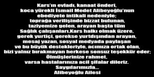 Alibeyoğlu Ailesi'nden taziye teşekkür mesajı