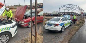 Kars’ta Trafik Ekipleri yolda kalan sürücünün imdadına yetişti